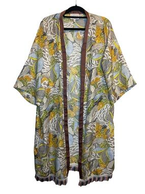 Hayden Boho Duster Womens Medium Floral Long Tassel Fringe Kimono Festival Beach